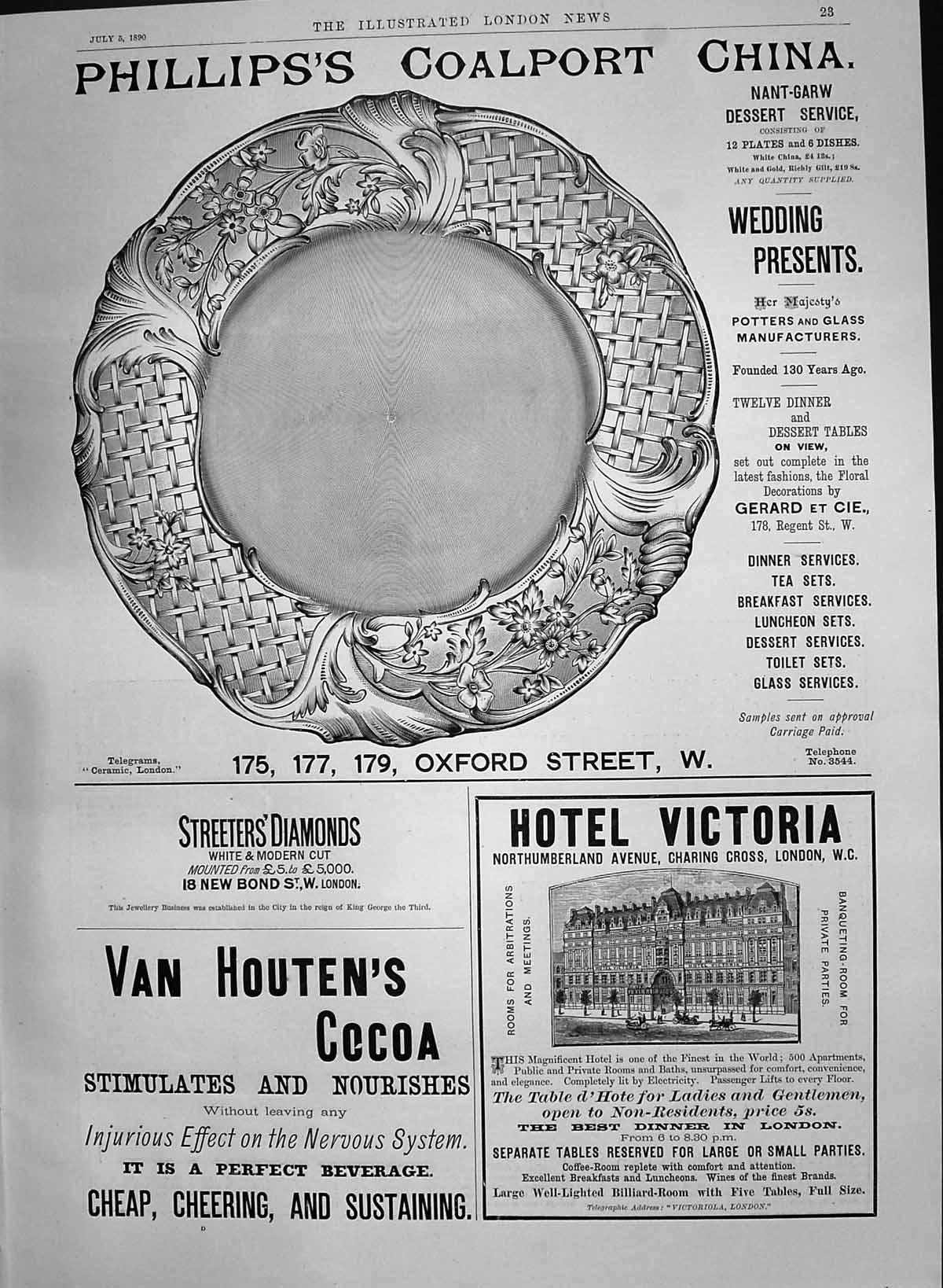 Old 1890 Advertisement Phillips'S Coalport China Hotel Victoria Houte Victorian