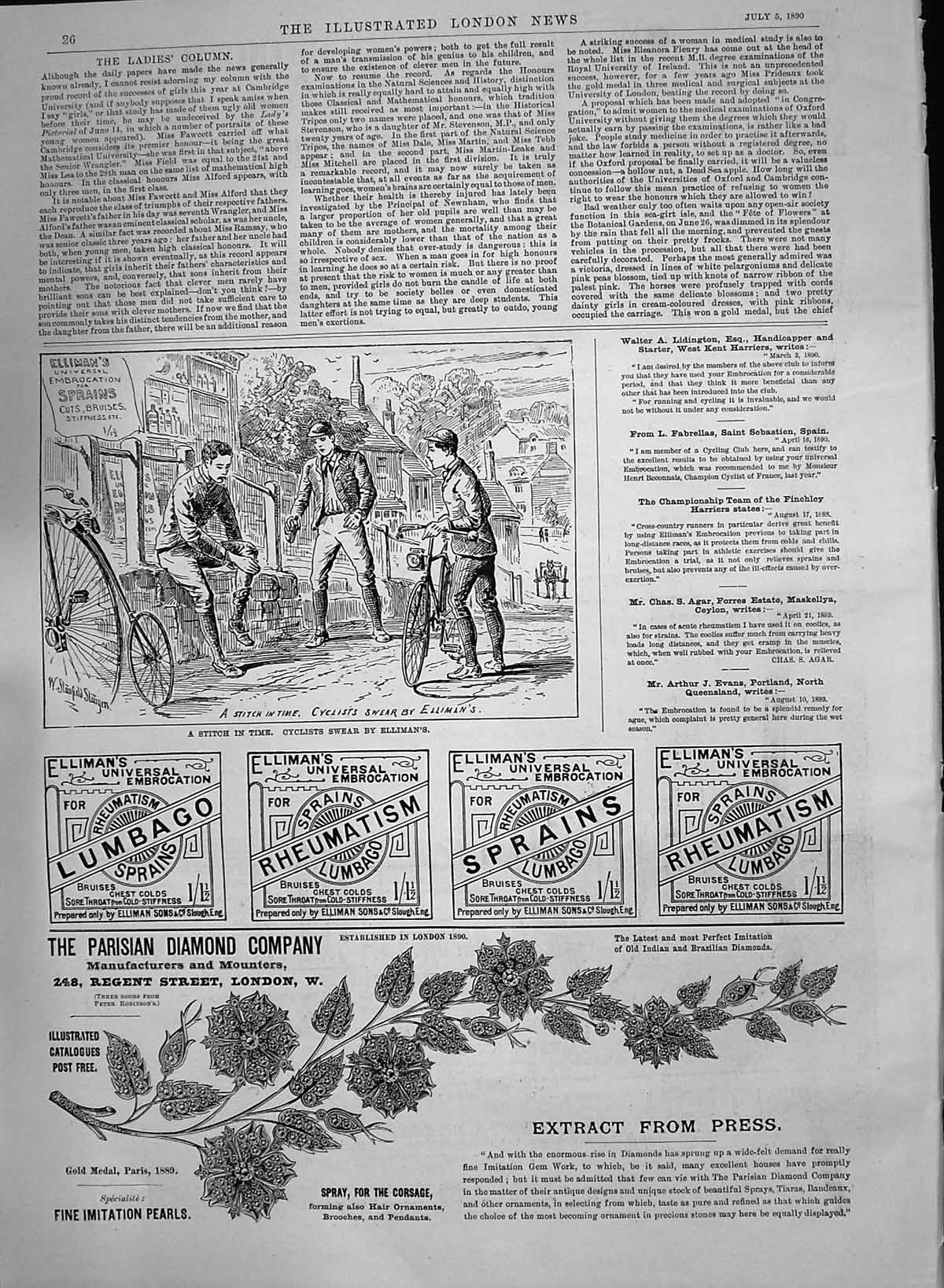 Antique Old Print 1890 Advertisement Ellimans Universal Embrocation Cyclists