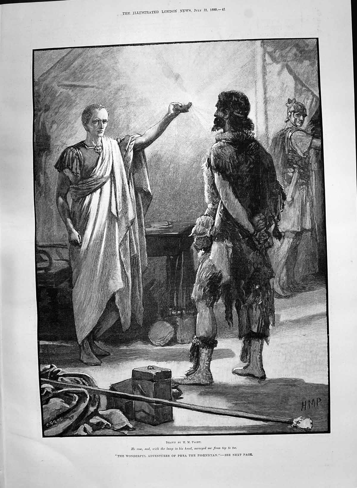 Antique Old Print 1890 Adventures Phra Phoenician Story Illustration Paget 19th