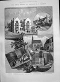 Antique Old Print 1890 Harrow School England John Lyon Preston Chapel Library