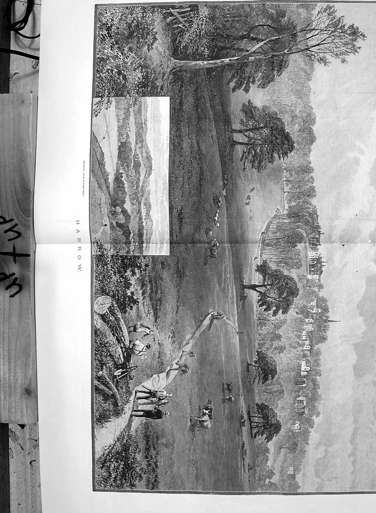Antique Old Print 1890 View Harrow Great School England Pinner Hill Fine Art 0