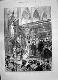 Old Print 1890 Marriage Stanley Dorothy Tennant Westminster Abbey London 19th