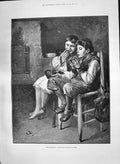 Original Old Antique Print 1890 Breakfast Children Family Home Geza Victorian