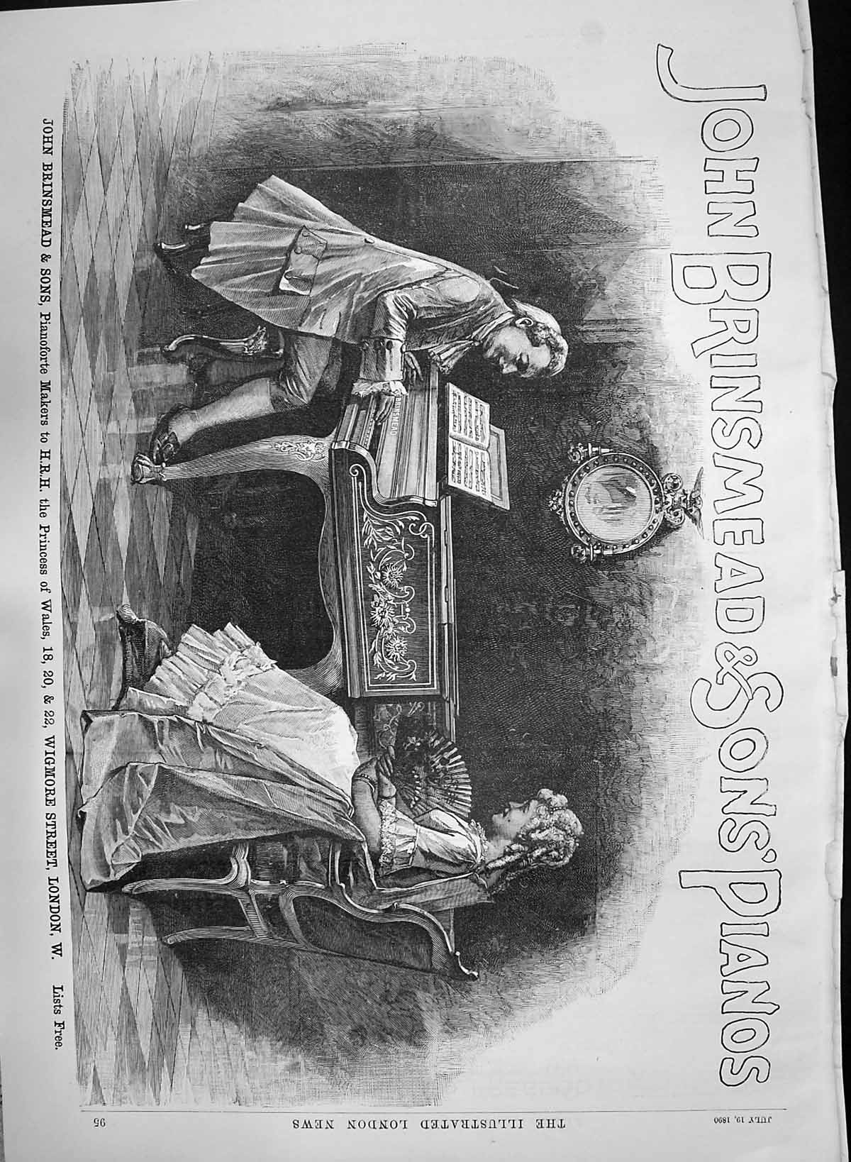 Old Print 1890 Advertisement John Brinsmead Sons Pianos Pianoforte London 19th