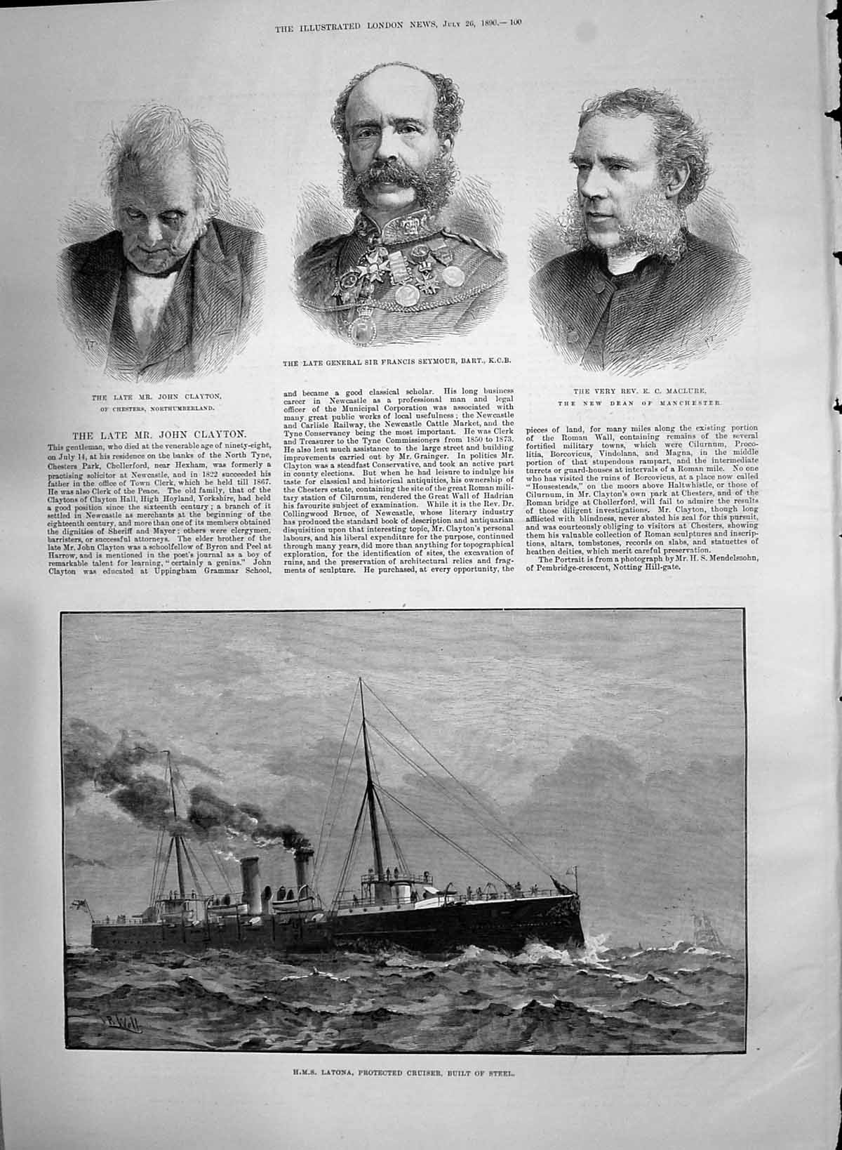 Antique Print Clayton Francis Seymour Rev. Maclure 1890 Ship Latona Cruiser