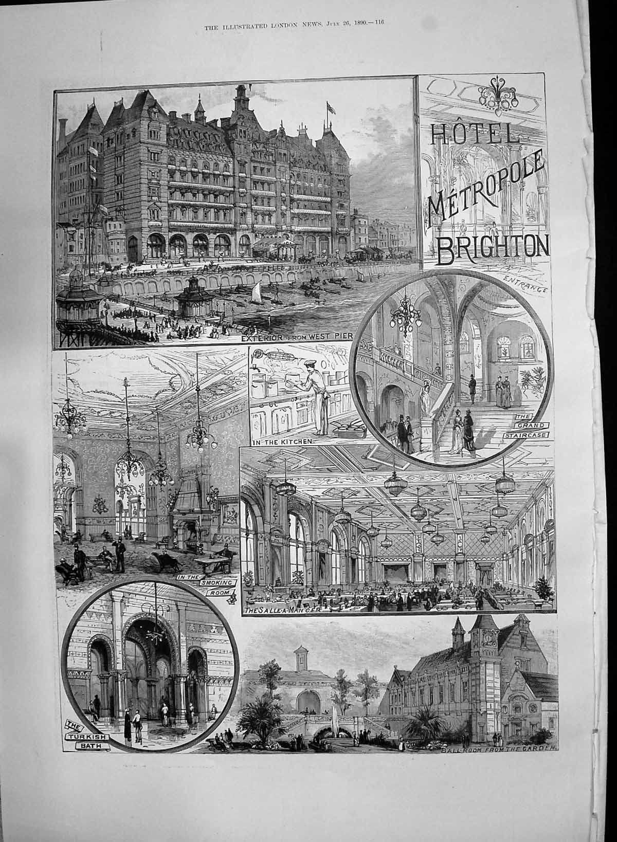 Old 1890 Hotel Metropole Brighton Turkish Bath Kitchen West Pier Bird Victorian