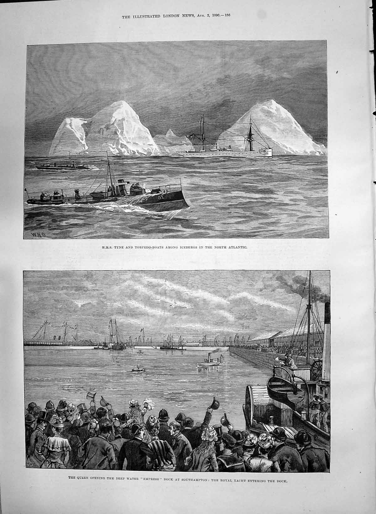 Old 1890 Ship Tyne Torpedo-Boats Iceberg Atlantic Empress Dock Southa Victorian