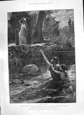 Antique Print 1890 Adventures Phra Phoenician Rope Across River Rescue Lady