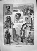 Old Print 1890 Toarmina Sicily Greek Theatre Mount Etna Friar Gipsy Girl 19th