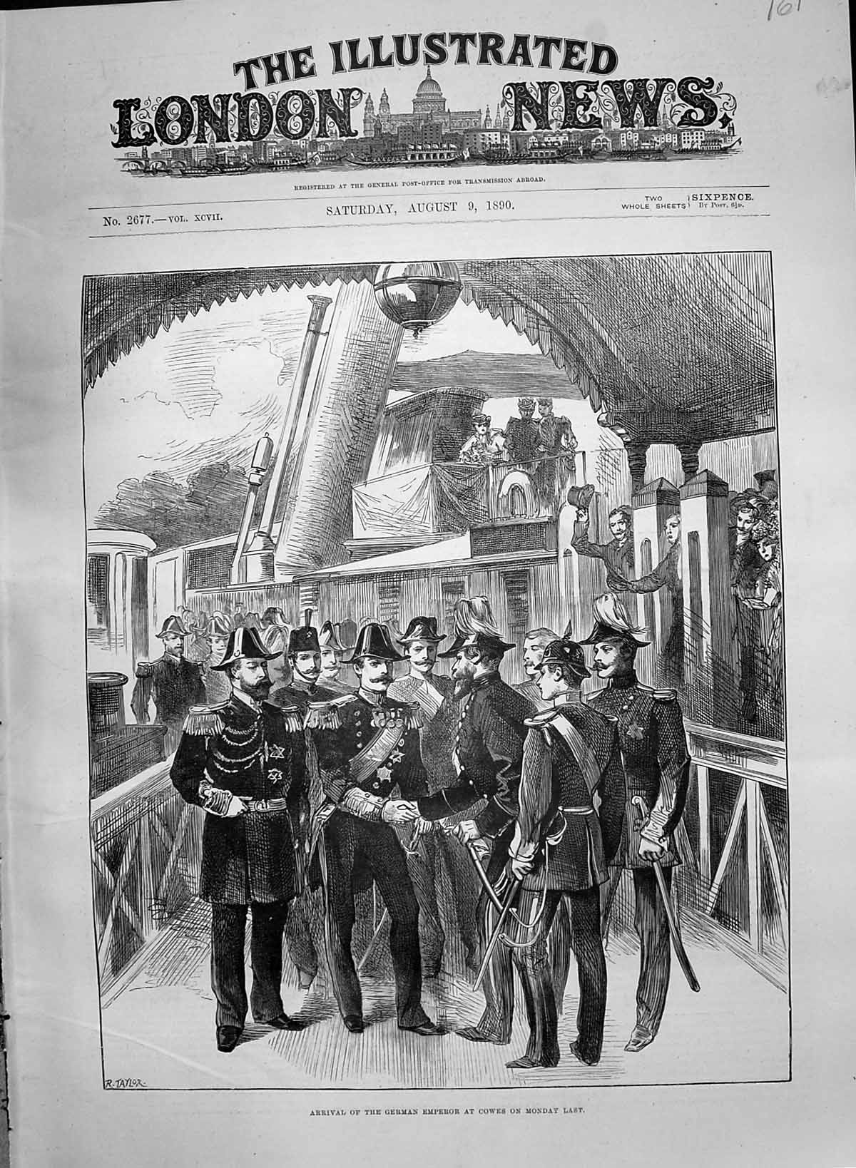 Old Print 1890 Arrival German Emperor Cowes Railway Station Train England 19th