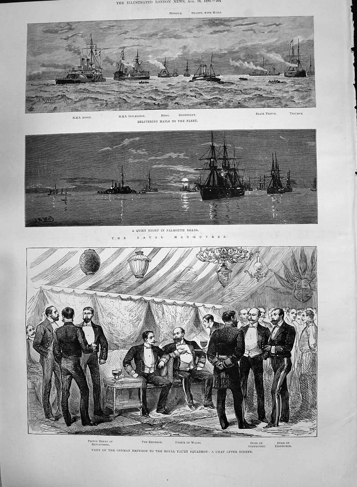Old Mails Ships Anson Inflexible Black Prince Falmouth 1890 German Em Victorian