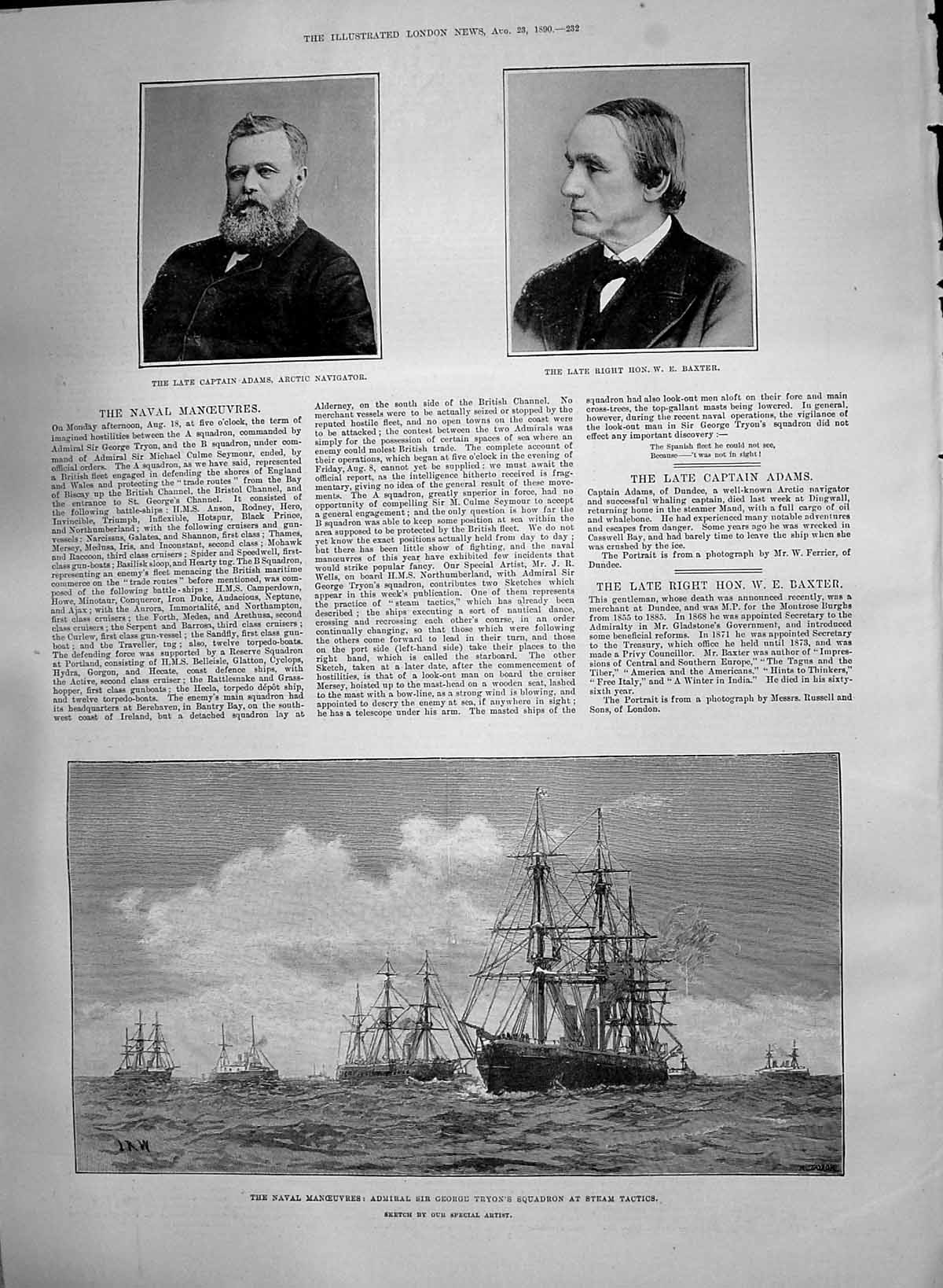 Antique Old Print 1890 Captain Adams Arctic Baxter George Tryon Navy Ships 19th