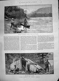 Old Print 1890 Salmon Fishing North America Miramichi River Anglers Camp 19th