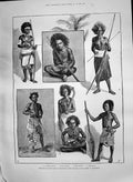 Old Print 1890 Native Life South Pacific Islands Solomon Fijian Islanders 19th