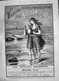 Antique Old Print 1890 Advertisement Beechams Pills Girls Seaside Beach Scene