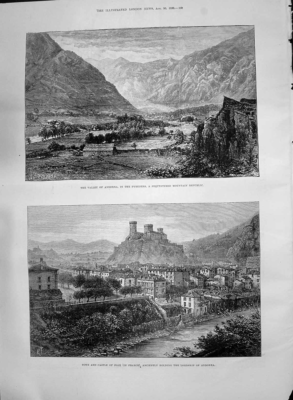 Old 1890 Valley Andorra Pyrenees Castle Foix France Davis Dalton Perc Victorian