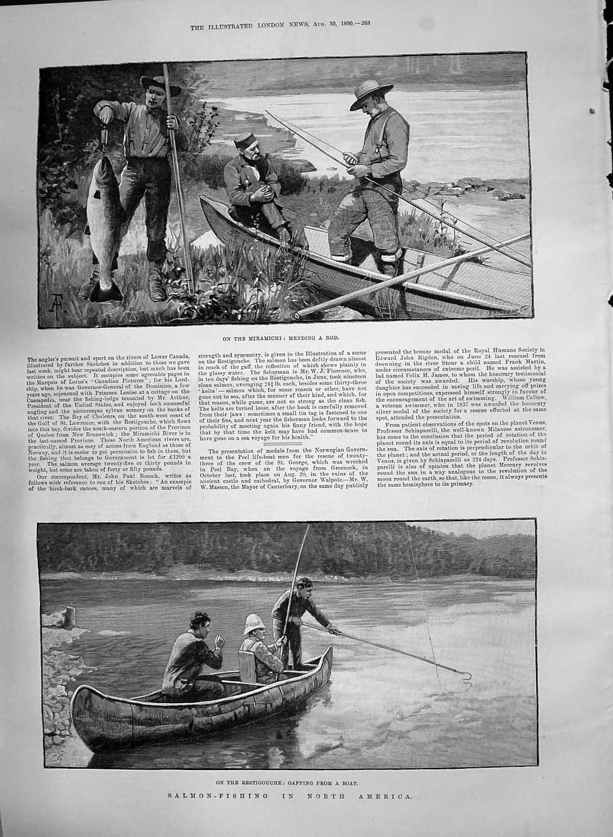 Antique Print 1890 Salmon Fishing North America Miramichi Restigouche Boat 19th