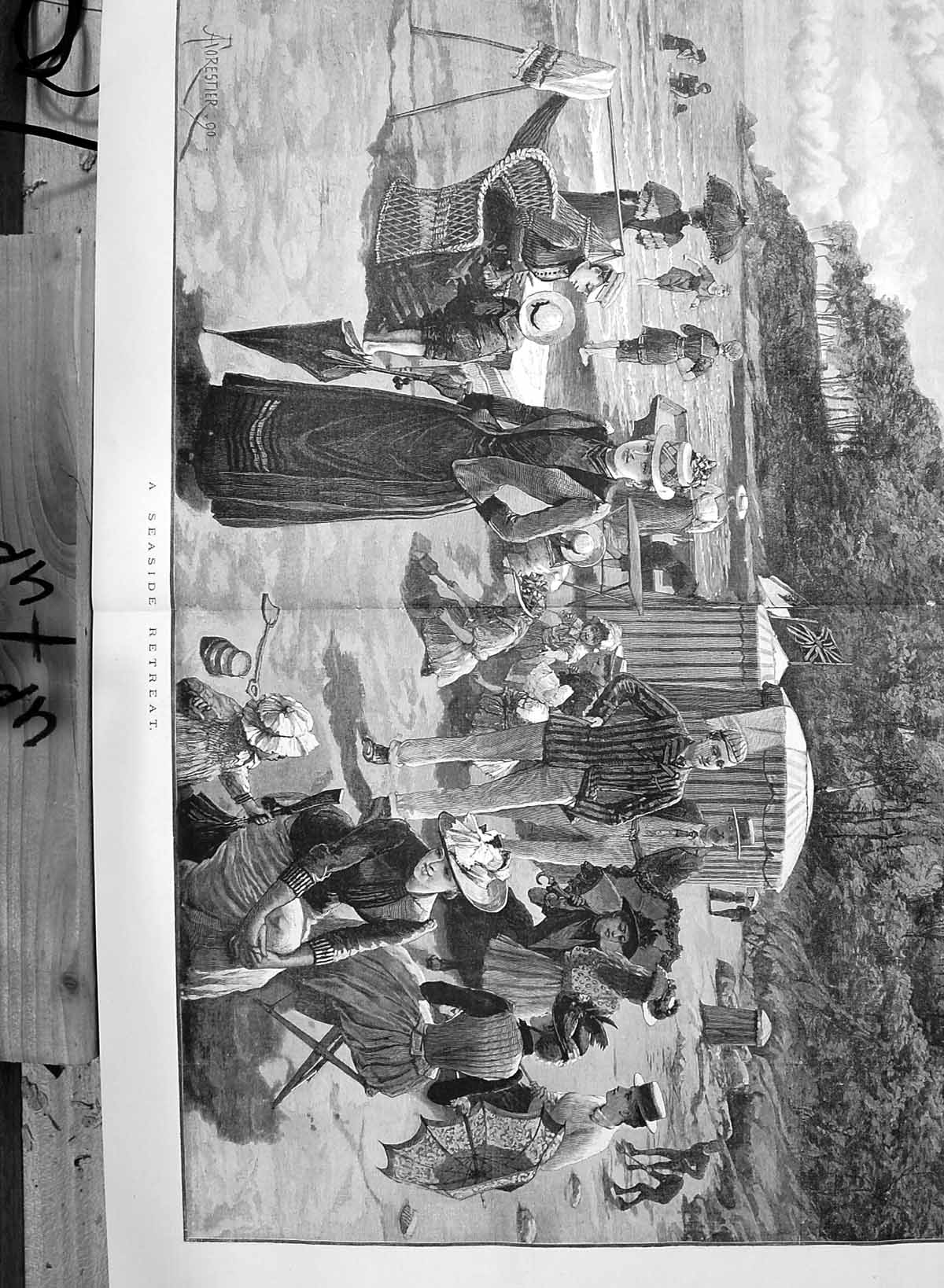 Antique Old Print 1890 Seaside Retreat Beach Family Fun Bathing Forestier 19th