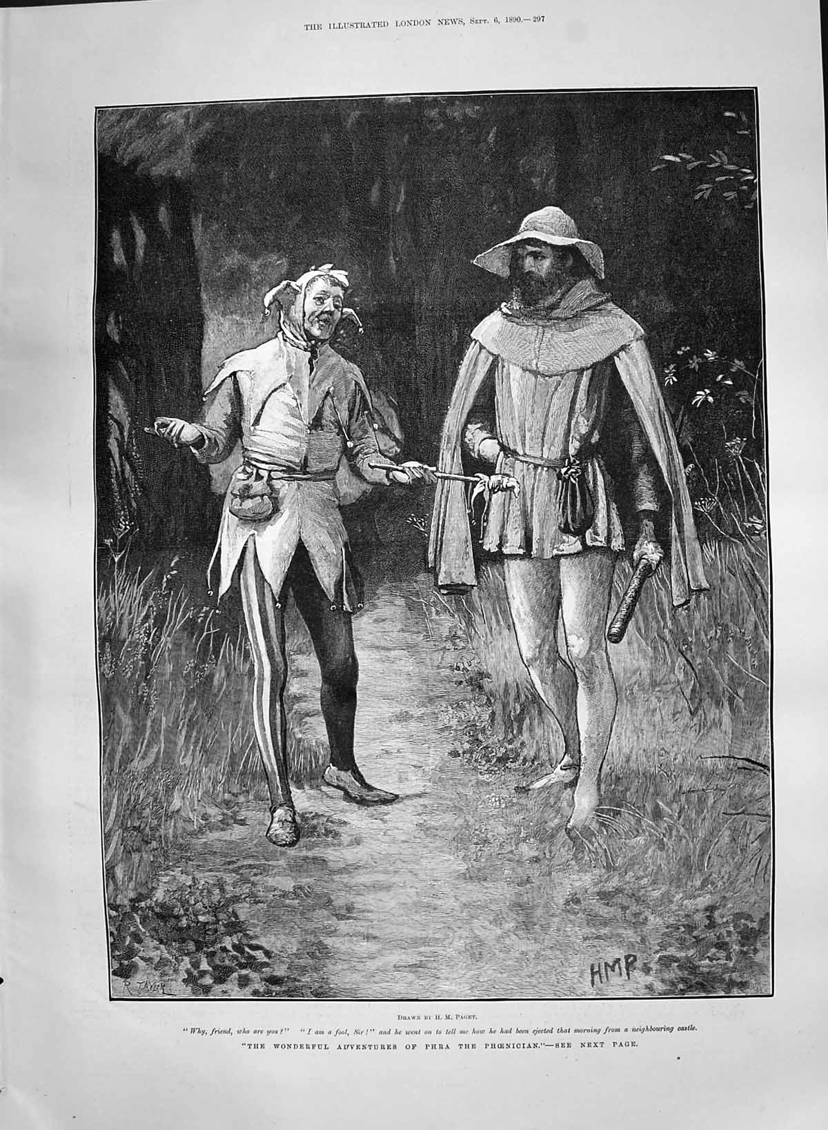 Old Print 1890 Adventures Phra Phoenician Jester Walking Woods Man Paget 19th
