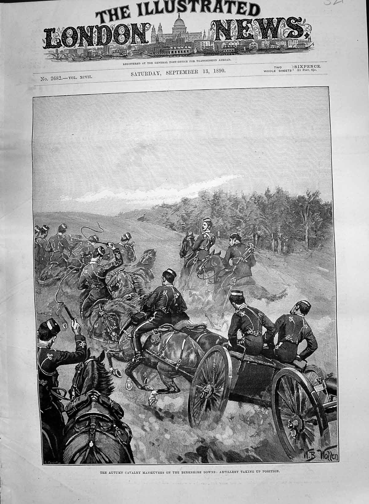 Old Print 1890 Autumn Cavalry Manoeuvres Berkshire Downs Artillery Siers 19th