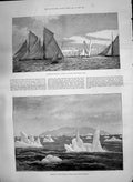 Old 1890 Plymouth Regatta Yachts Icebergs Strait Belle Isle Newfoundl Victorian