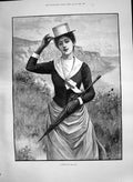 Antique Old Print 1890 Breeze Land Beautiful Lady Cliff Walk Umbrella Taylor