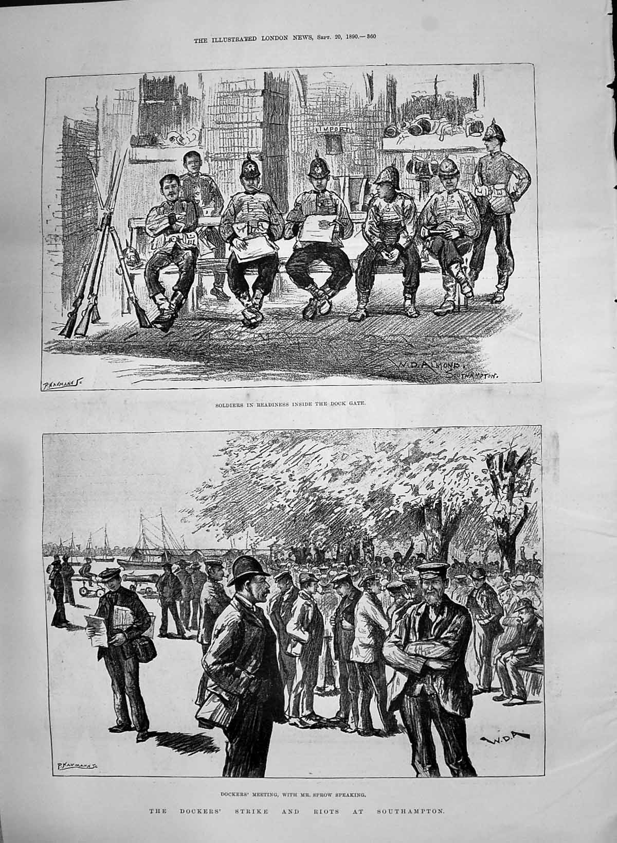 Old Print 1890 Dockers Strike Riots Southampton Sprow Siers Canon Scanne 19th