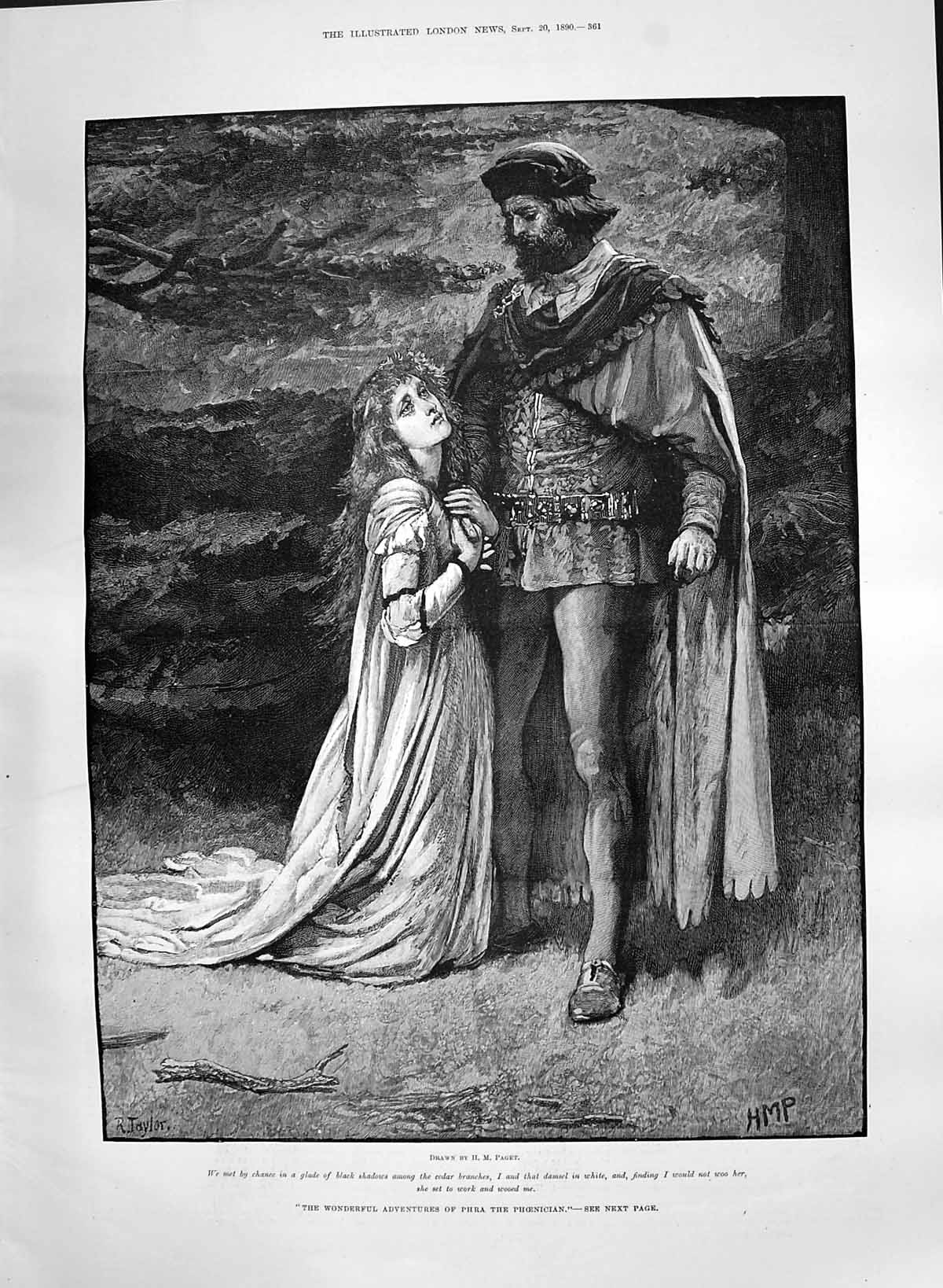 Old Antique Print 1890 Adventures Phra Phoenician Lady Man Romance Forest 19th