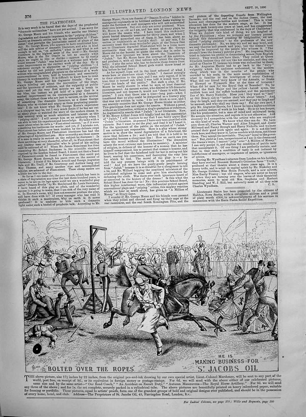 Original Old Antique Print 1890 Advertisement St. Jacobs Oil Horses Sport 19th