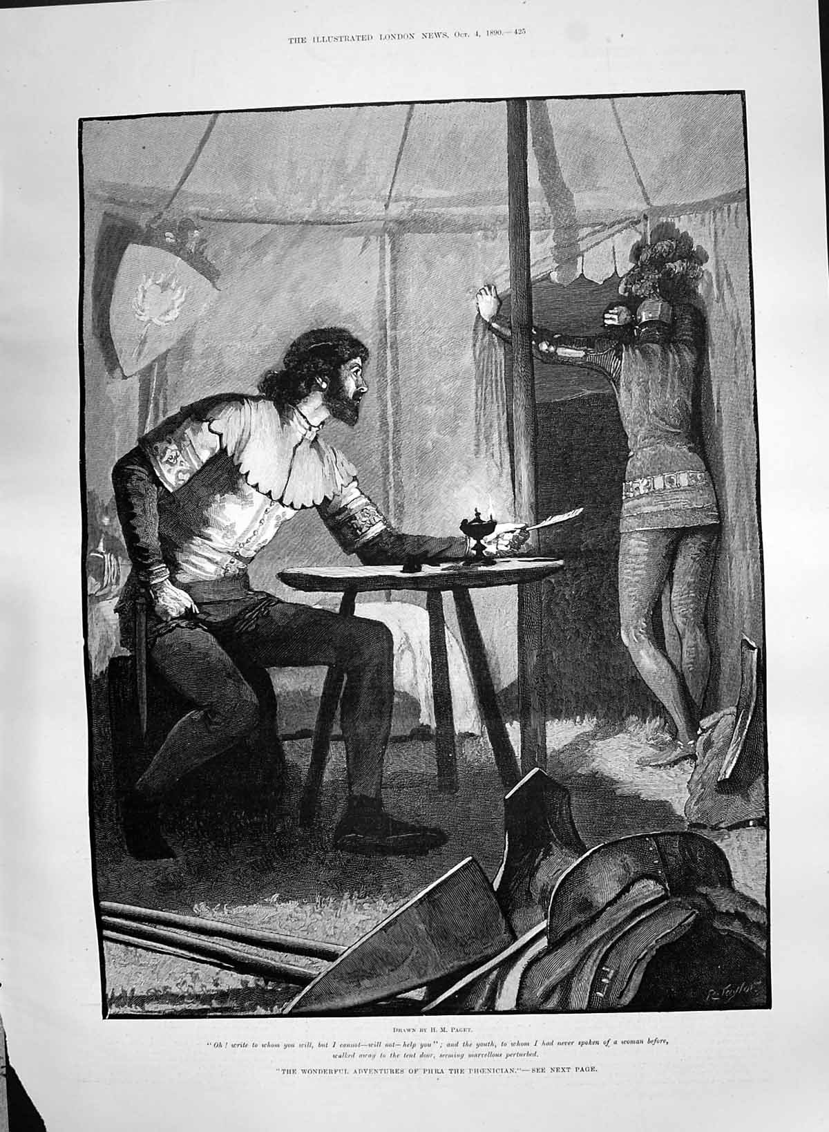 Old Antique Print 1890 Adventures Phra Phoenician Men Tent Weapons Taylor 19th