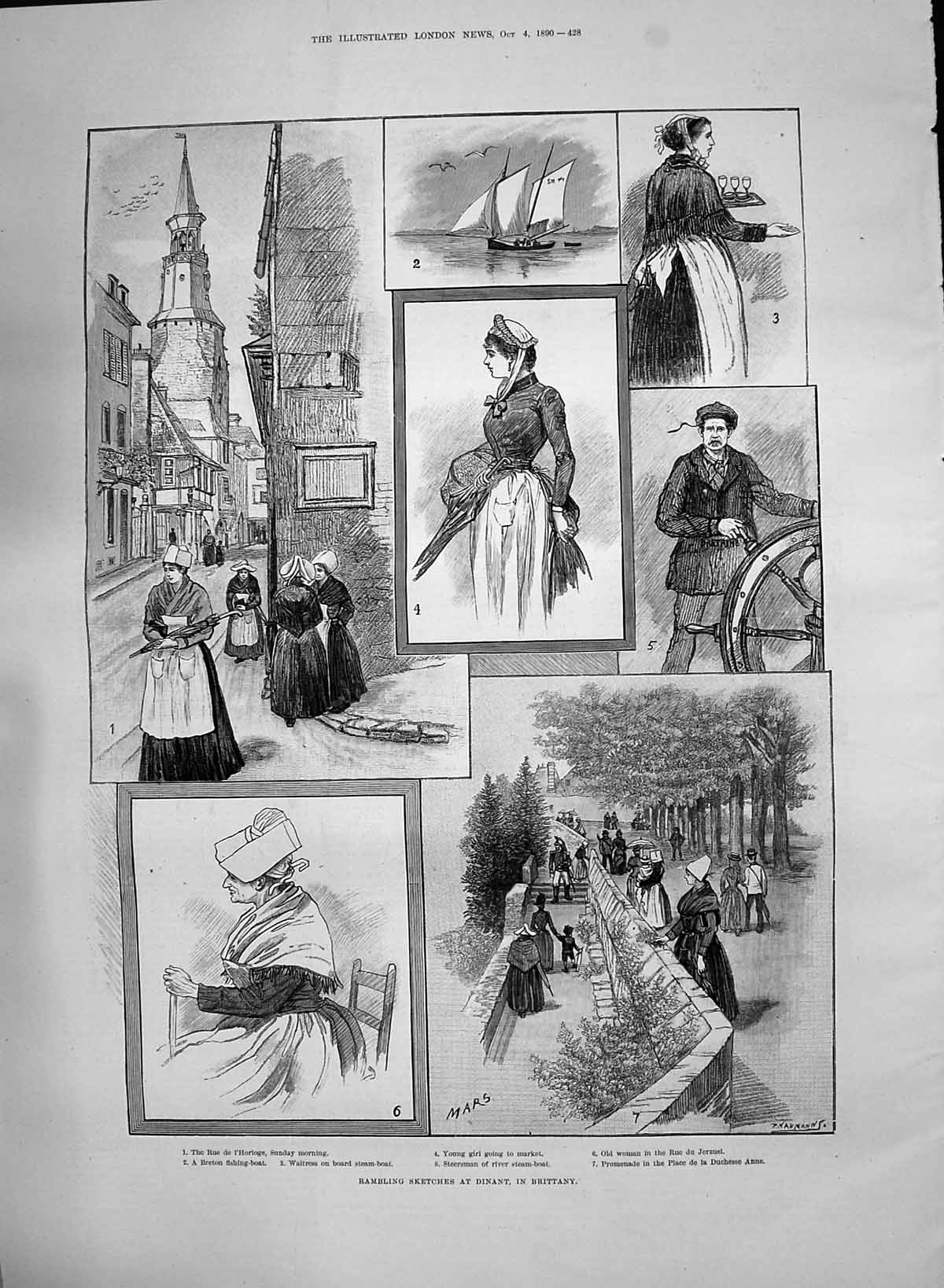 Old 1890 Dinant Brittany Breton Fishing Boat Promenade Jerzuel France Victorian