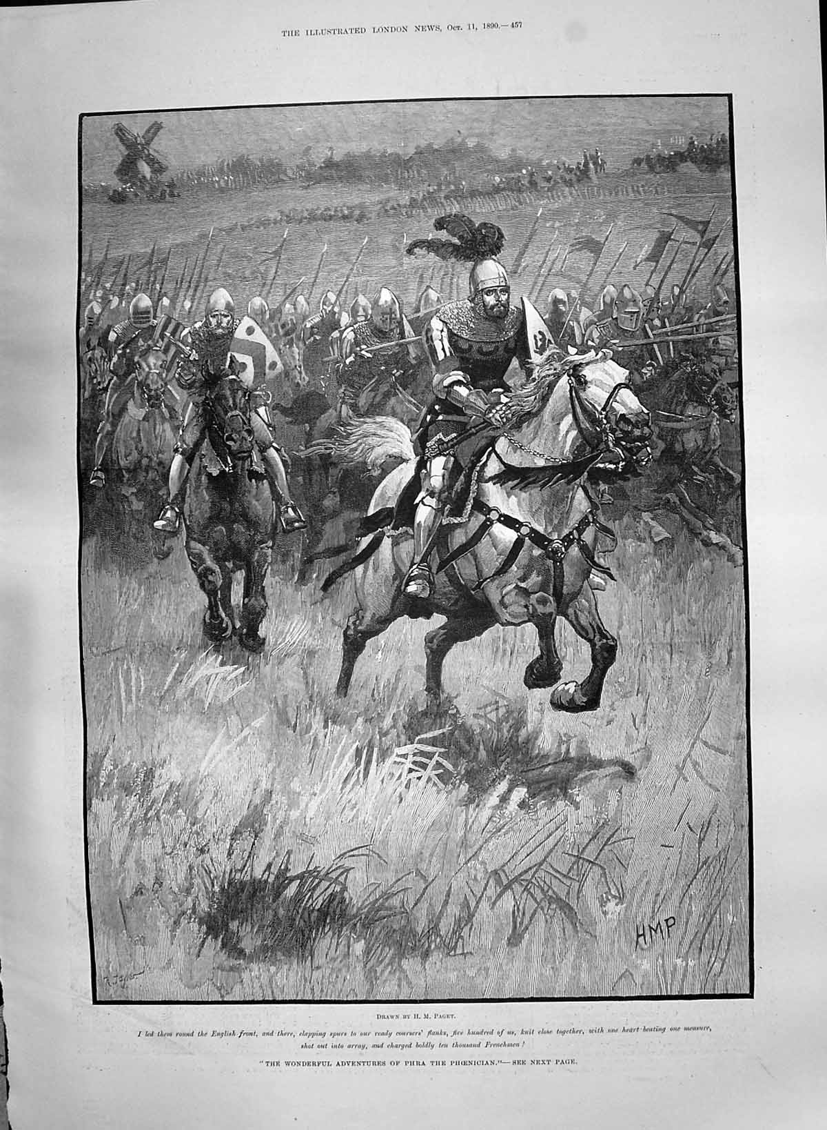Old Print 1890 Adventures Phra Poenician Knights Horse Charging Frenchmen 19th