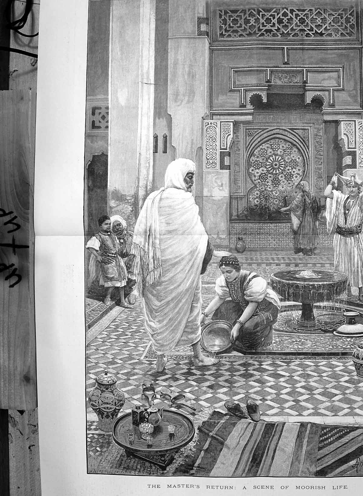 Old Print 1890 Scene Moorish Life Master'S Return Washing Feet Forestier 19th