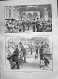 Original Old Antique Print 1890 Lloyd'S Bank Great Reading Room England 19th