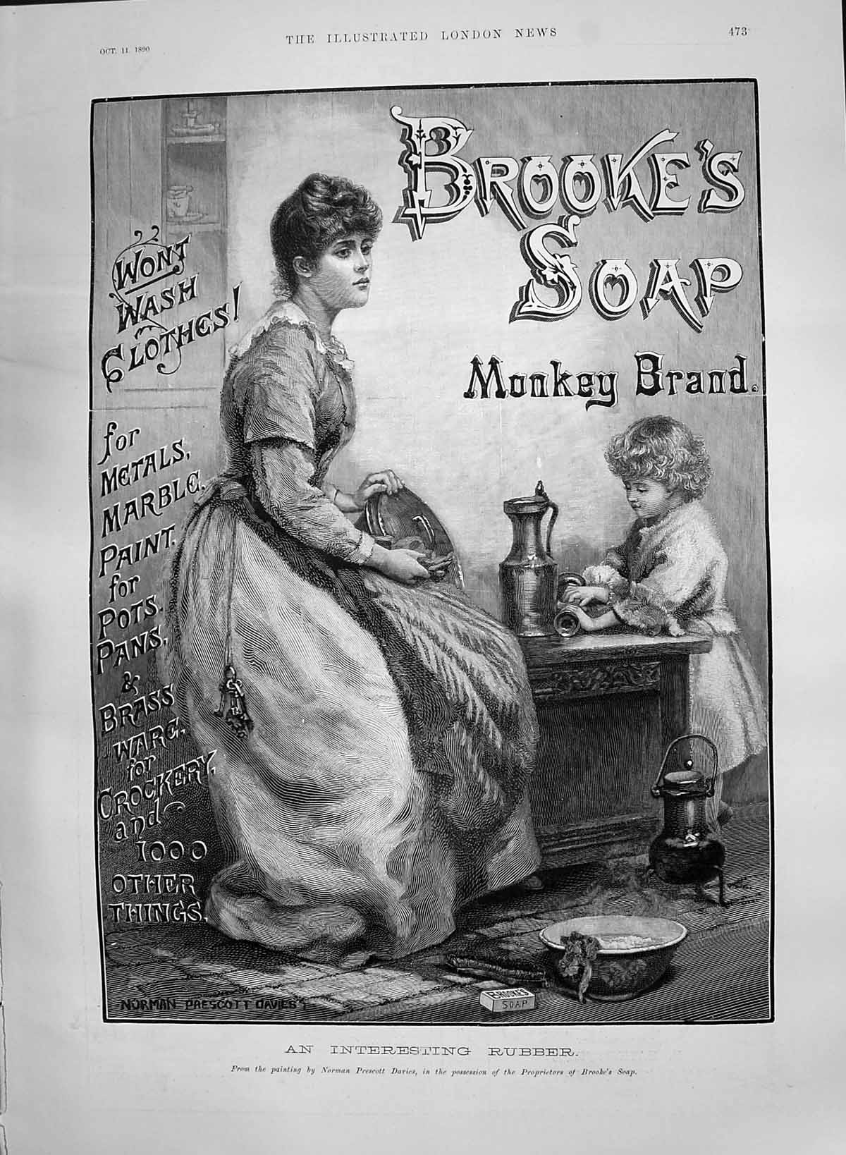 Antique Old Print 1890 Advertisement Brooke'S Monkey Brad Soap Washing Davies