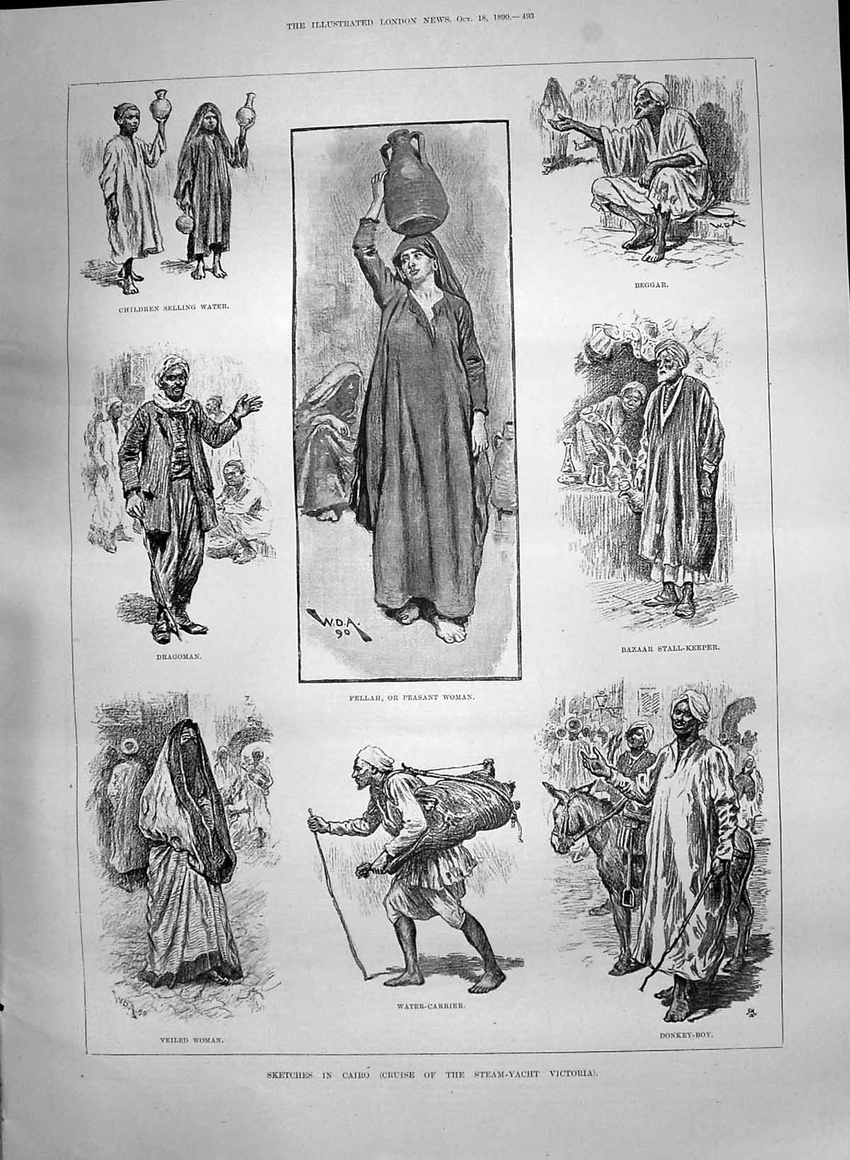 Old 1890 Cairo Cruise Steam-Yacht Victoria Fellah Peasant Water-Carri Victorian