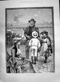 Old Print 1890 Clerk Weather Man Telescope Children Beach Seaside Knowles 19th