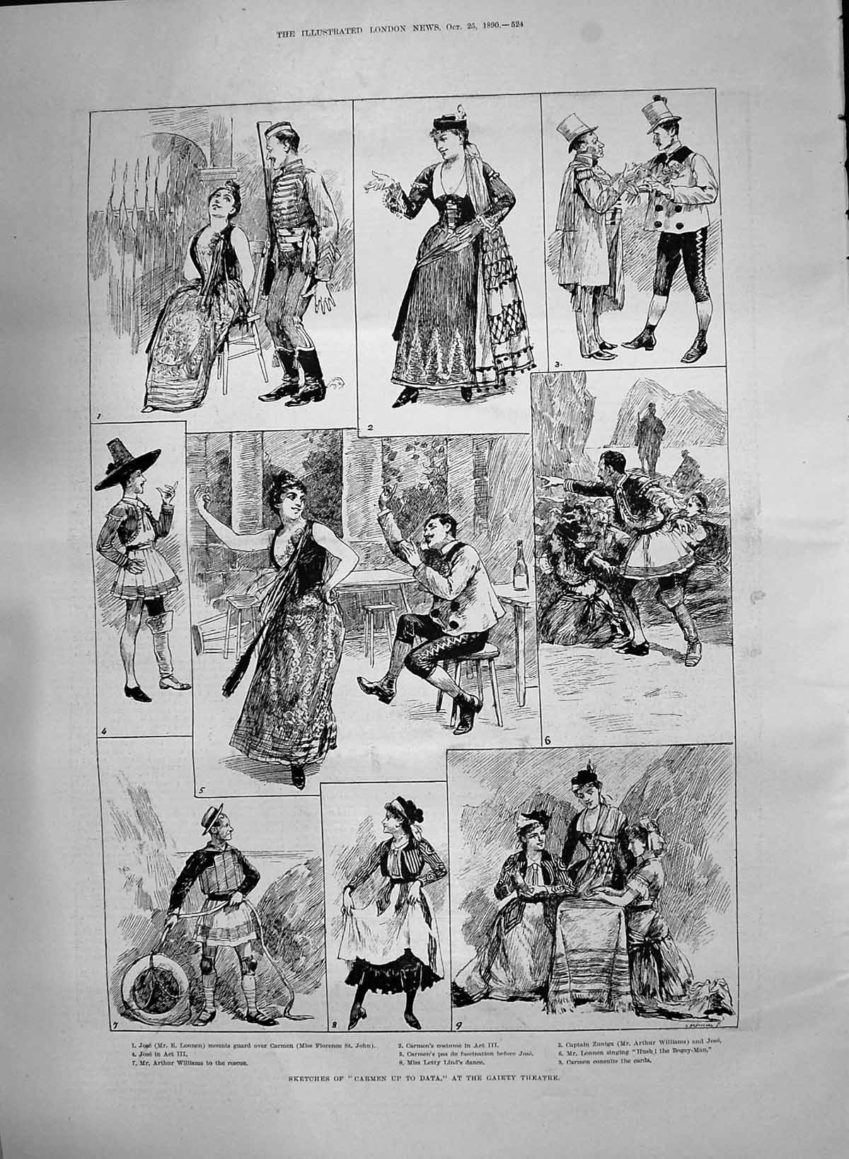 Old 1890 Carmen Data Gaiety Theatre Lonnen Zuniga Williams Bogey Man Victorian