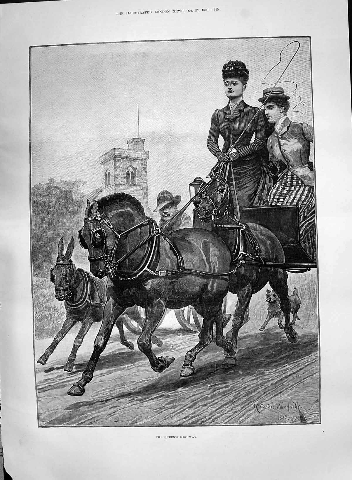 Old 1890 Queen'S Highway Horses Coach Transport Donkey Cart Woodville Victorian