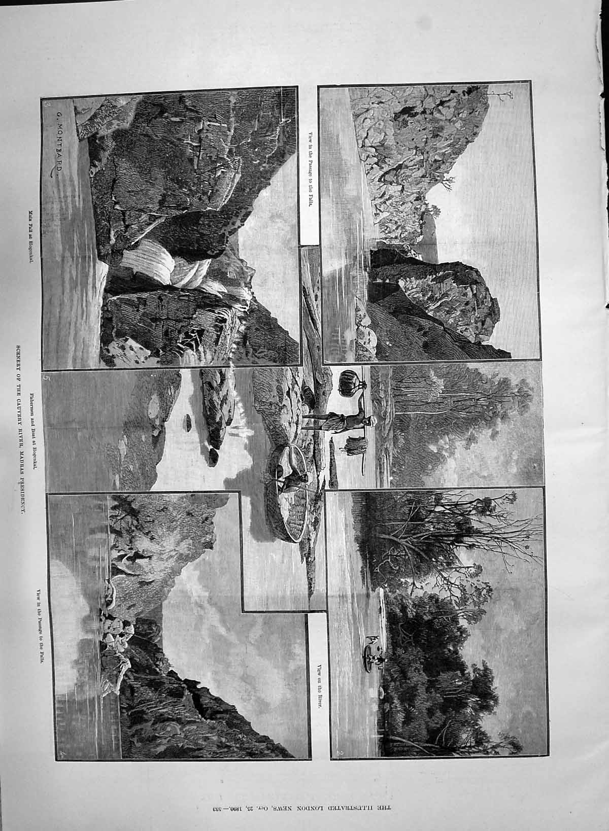 Old 1890 Scenery Cauvery River Madras Fishermen Hogenkal Falls Passag Victorian