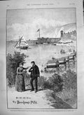 Old Antique Print 1890 Advertisement Beechams Pills Yacht Seaside Scene 19th