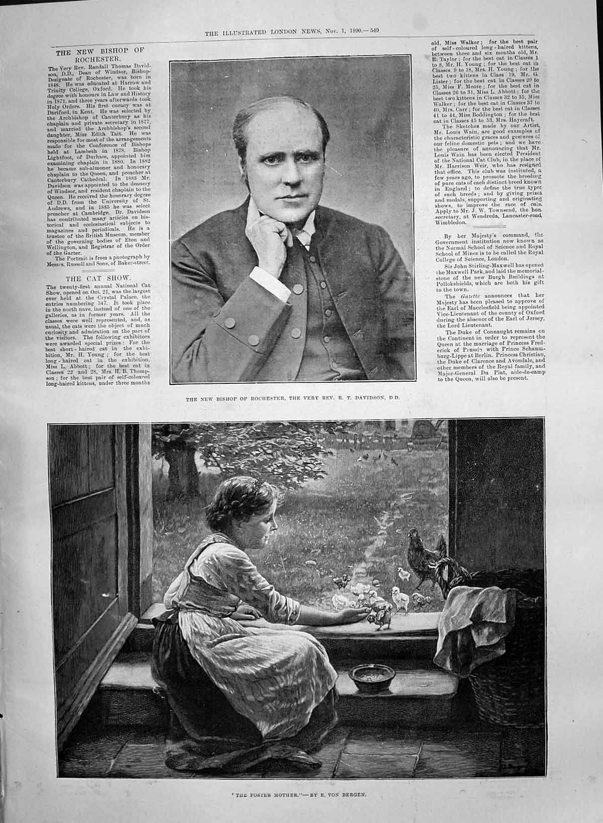 Antique Print 1890 Bishop Rochester Davidson Foster Mother Feeding Chickens