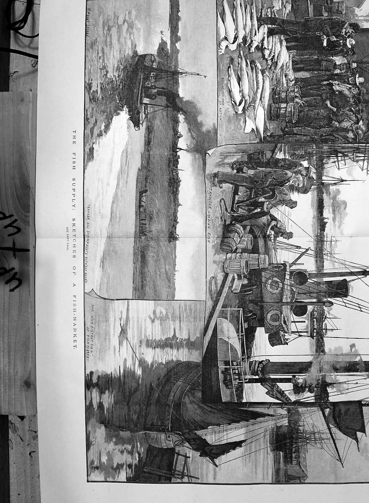 Old 1890 Fish Market Fishing Boats Trawler Shrimpboats Loudan Fine Ar 19th