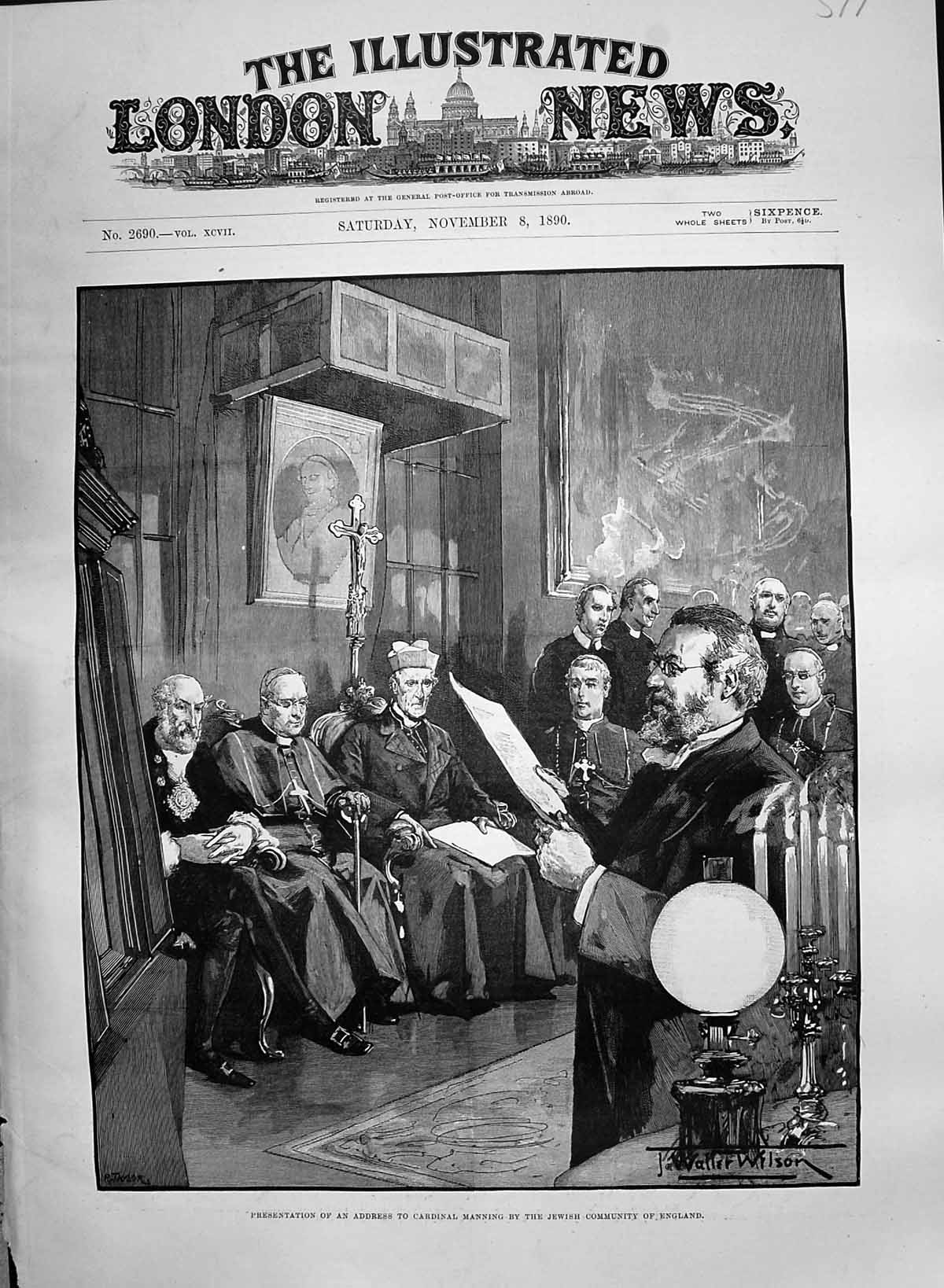 Antique Print 1890 Presentation Address Cardinal Manning Jewish Community E