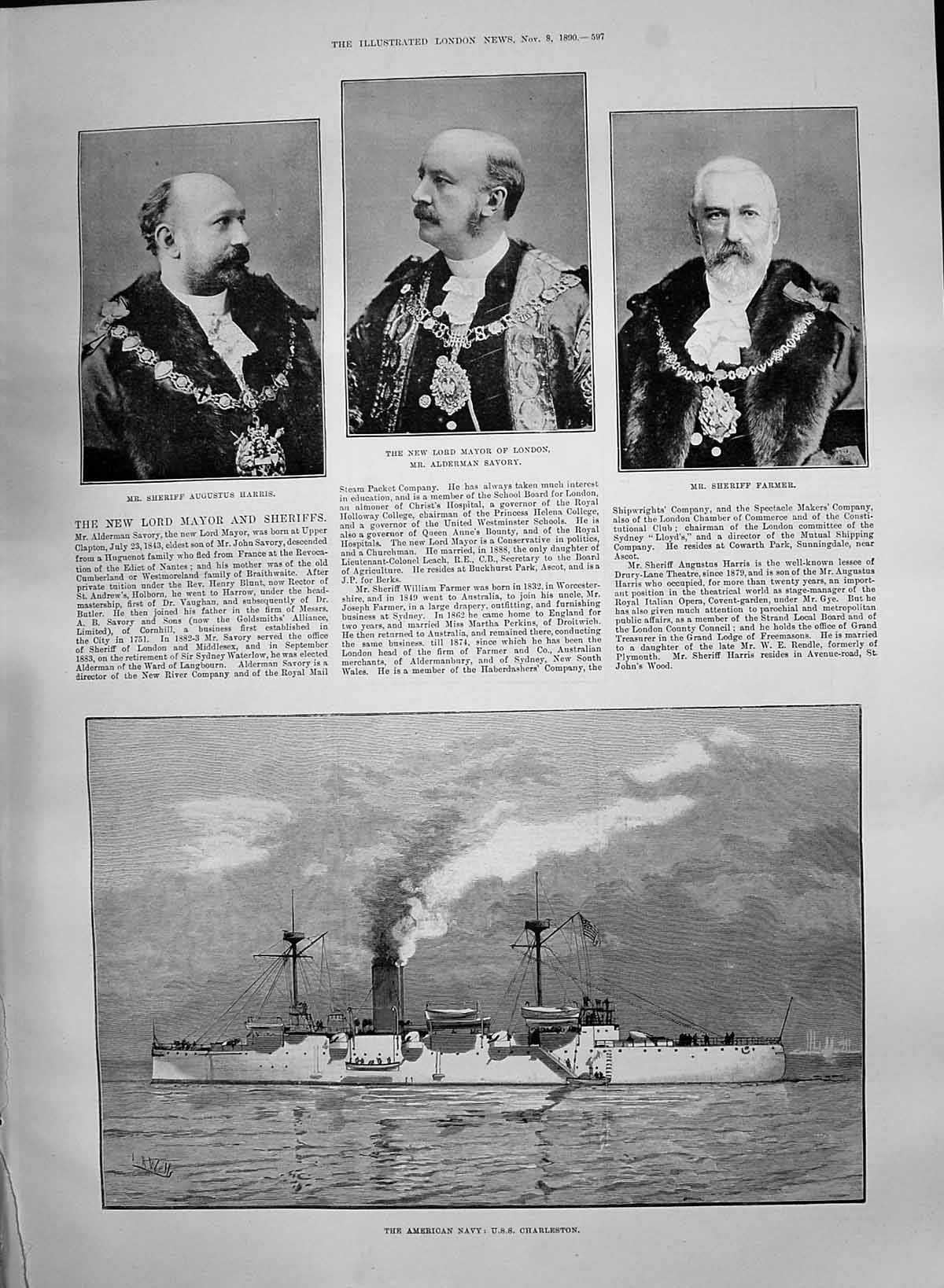 Old Sheriff Harris Mayor London Savory Farmer 1890 American Navy Ship Victorian