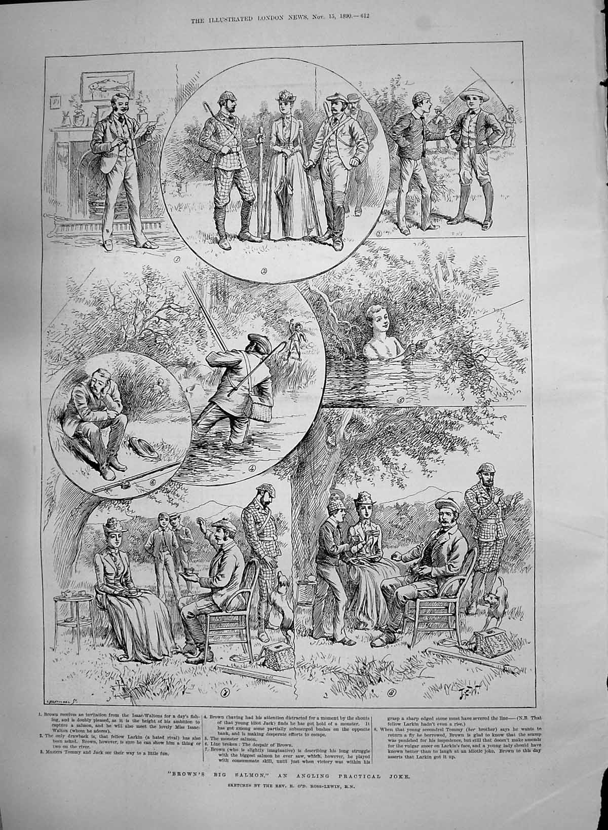 Old 1890 Brown Big Salmon Angling Joke Fishing Archduke John Austria Victorian
