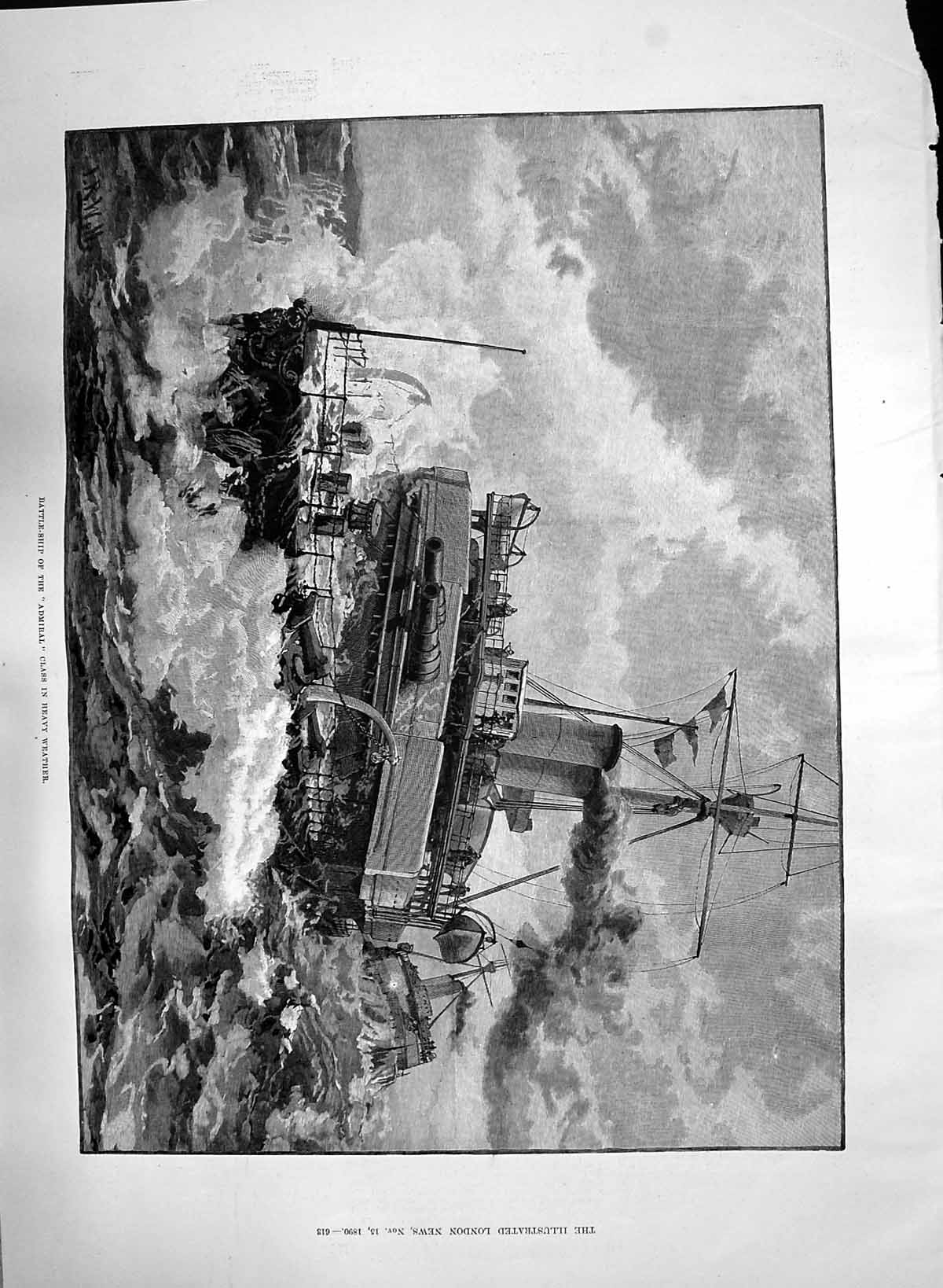Old 1890 Battle Ship Admiral Stormy Sea Viscount Cantelupe Belfast Lo Victorian