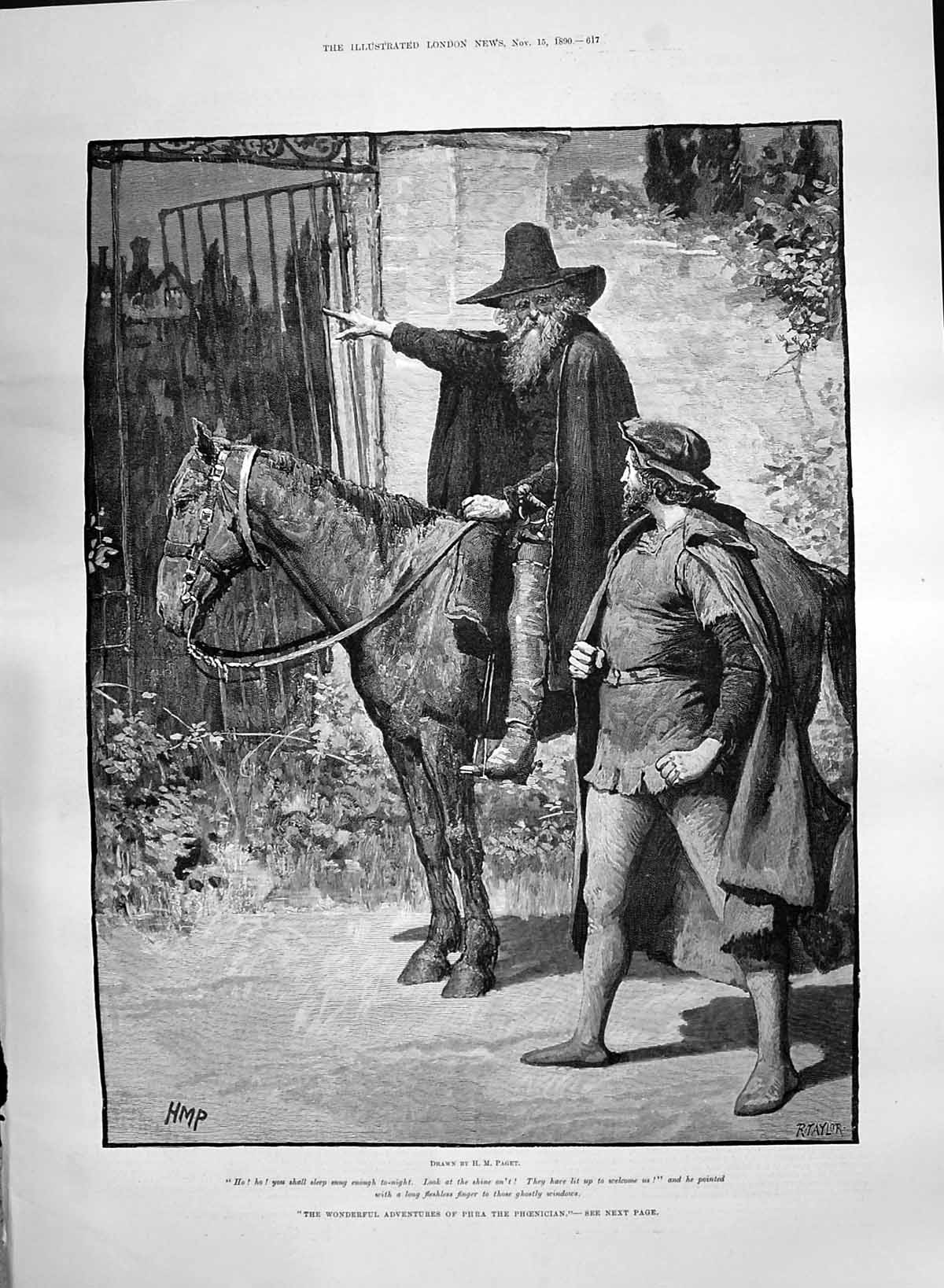 Antique Old Print 1890 Adventures Phra Phoenician Amn Horse Gate Paget Story