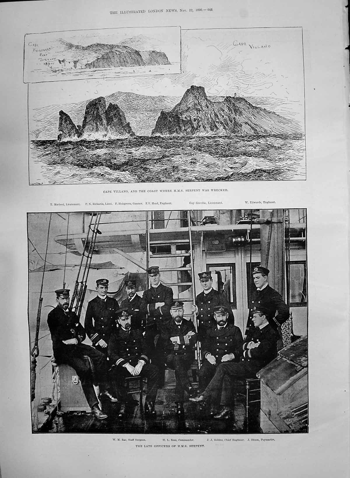 Old 1890 Ship Serpent Rae Ross Robins Dixon Cape Villano Head Edwards Victorian