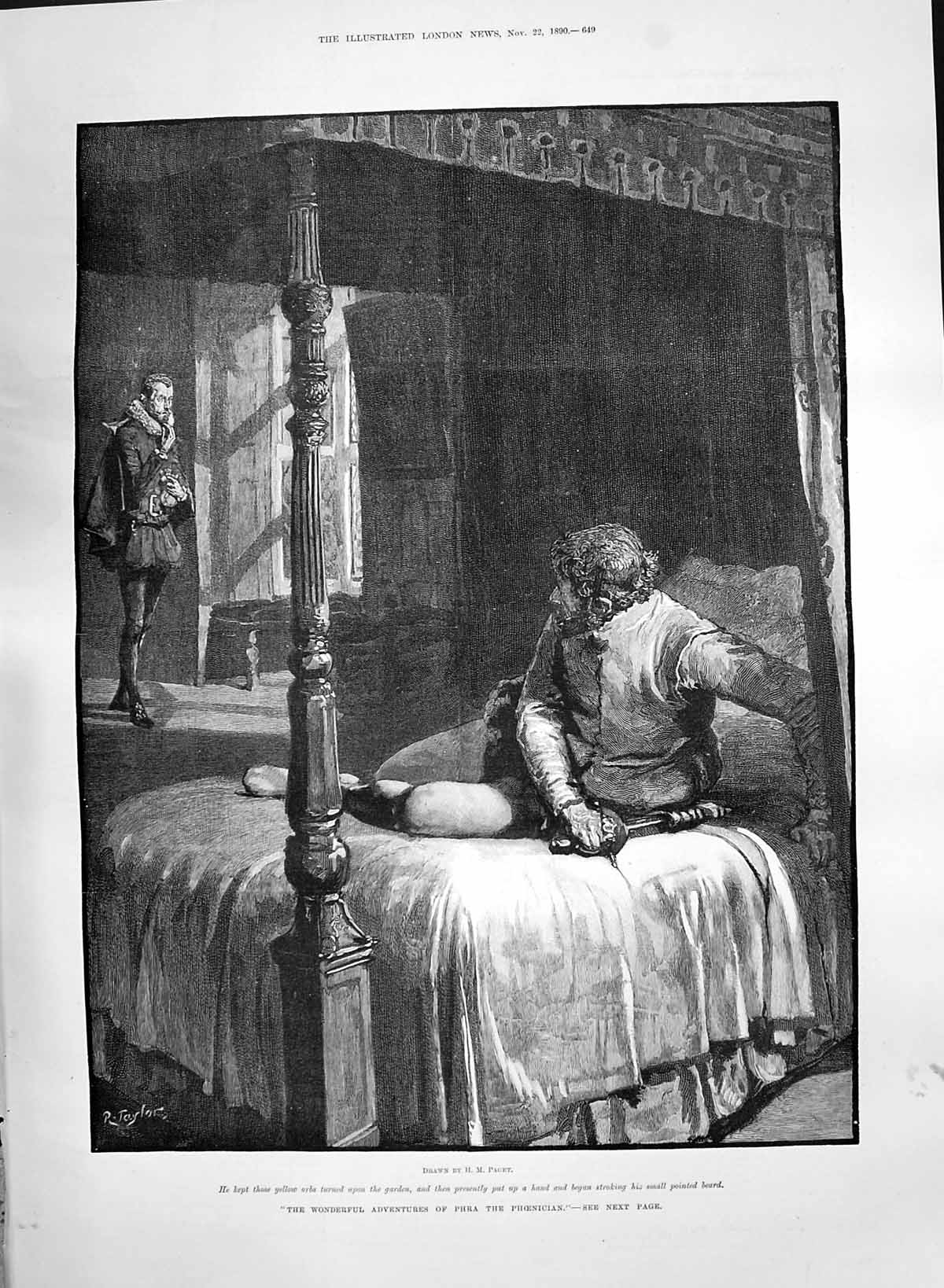 Antique Old Print 1890 Adventures Phra Phoenician Man Bedroom Scene Taylor 19th